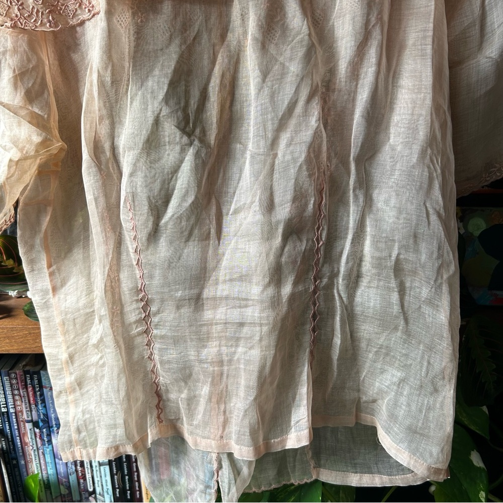 Vintage 60s sheer blouse orange pink Peter Pan collar - Picture 16 of 17